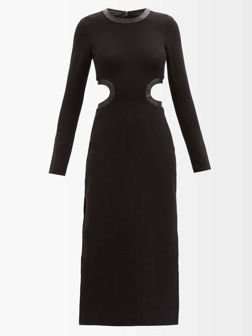 Staud - Dolce Faux-leather Trim Cutout Jersey Dress Black