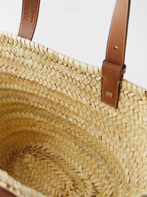 Loewe - Anagram-logo Leather-Trim Raffia Basket Bag - Womens - Tan Multi