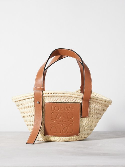 Anagram-logo Small Leather-trim Raffia Basket Bag