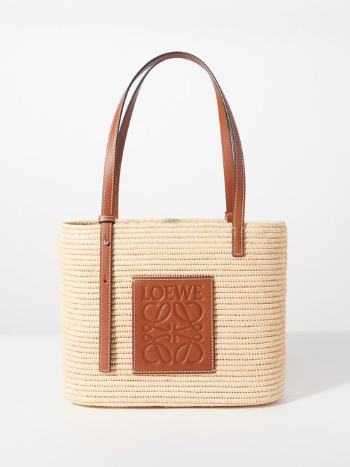 Anagram-logo Leather-trim Raffia Basket Bag