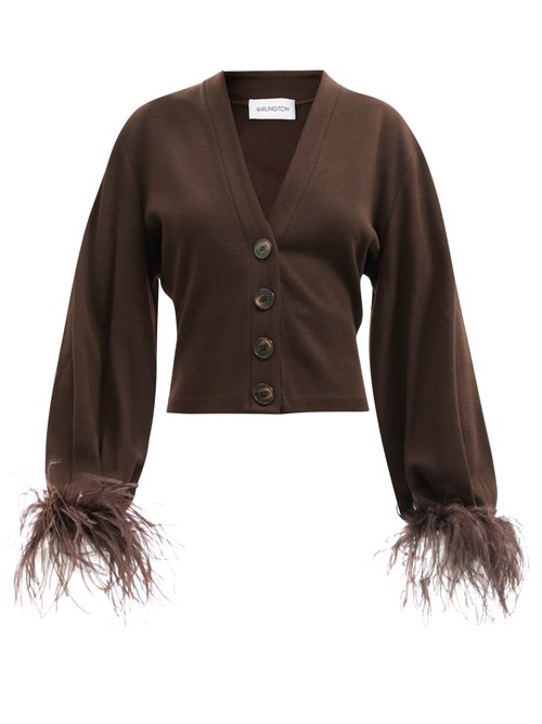 16arlington - Kara Feather-trim Wool-blend Cardigan Dark Brown