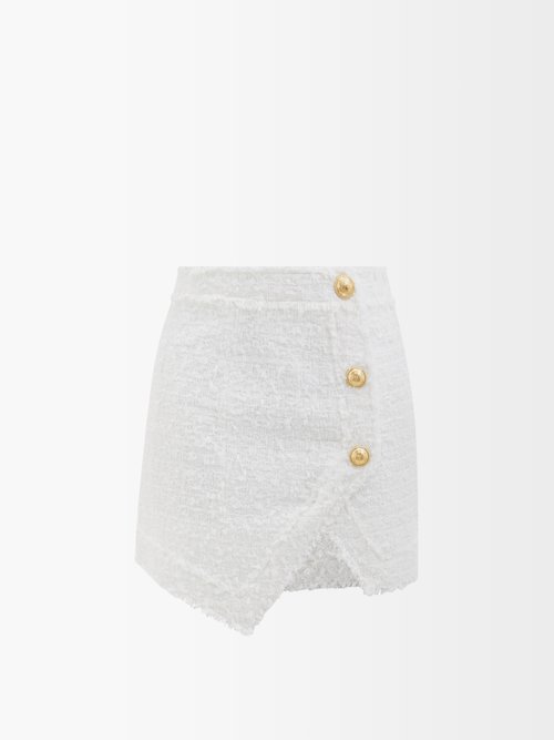 Balmain Asymmetric Cotton-blend Tweed Mini Skirt