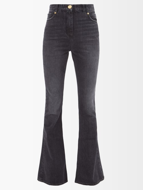 Balmain Mono Boot-cut High-rise Jeans In Black