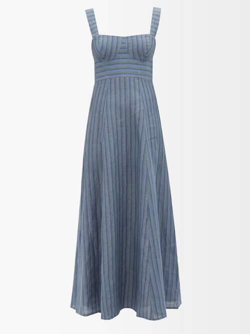 Emporio Sirenuse Azzurra Seveny's Striped-linen Maxi Dress