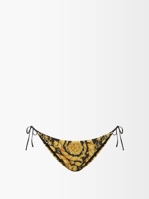Versace Baroque-print Bikini Briefs In Black Gold
