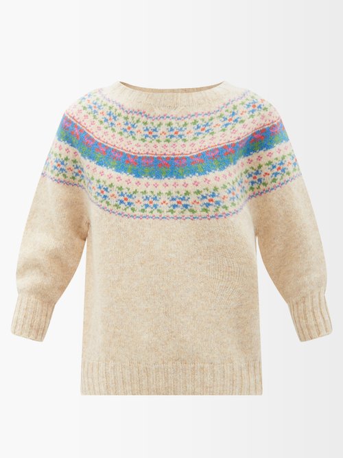 Molly Goddard Nessa Cropped-sleeve Fair Isle Wool Sweater