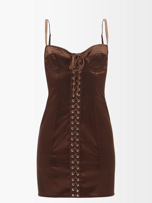Dolce & Gabbana – Lace-up Corset Satin Mini Dress Dark Brown