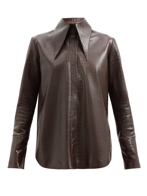 16arlington - Seymour Crocodile-effect Leather Shirt Brown
