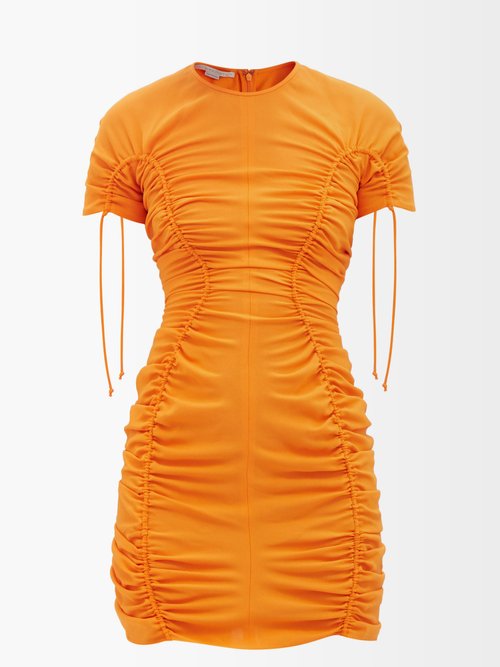 Stella Mccartney - Ruched Drawstring Jersey Dress Orange