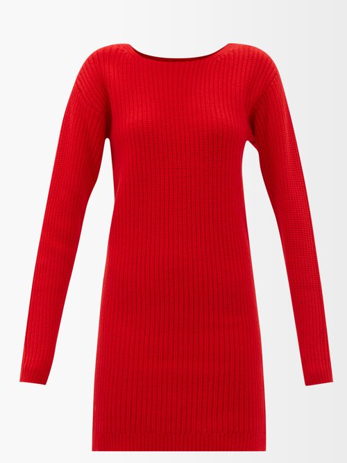 Christopher Kane - Cutout-back Ribbed-knit Wool-blend Mini Dress Red