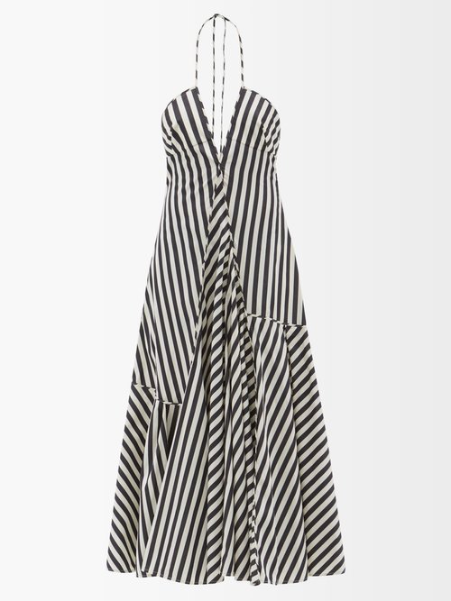 Jil Sander – Striped Cotton Midi Dress Black Stripe