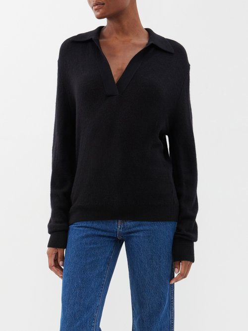 Khaite V-neck Cashmere-blend Short-sleeved Sweater