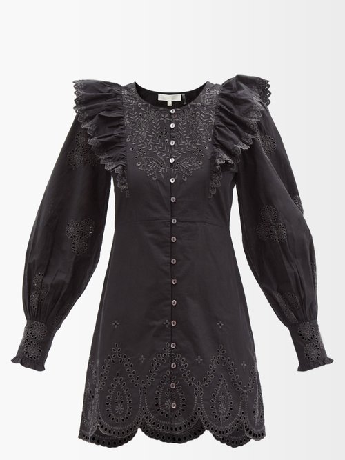 Buy Loveshackfancy - Tullia Embroidered-cotton Mini Dress Black online - shop best LoveShackFancy clothing sales