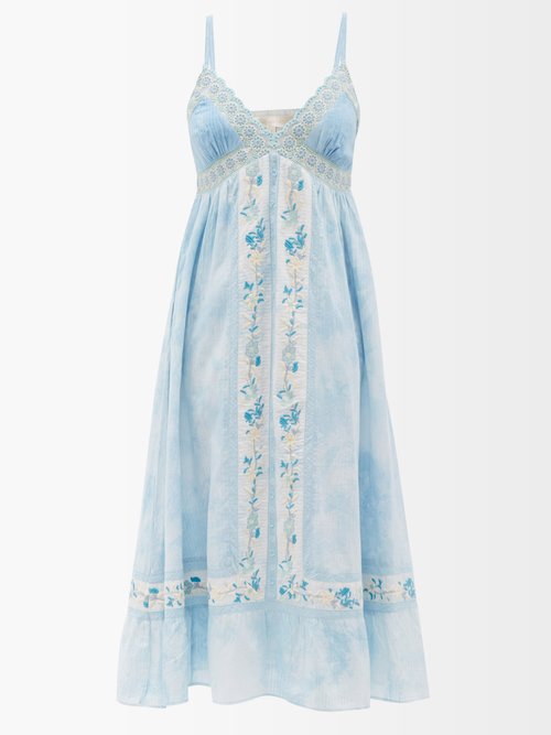 LoveShackFancy King Embroidered-lace Tie-dyed Cotton Maxi Dress