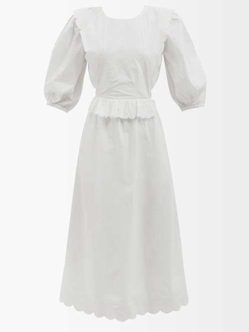 Sea – Heidi Heart-embroidered Cotton Midi Dress White