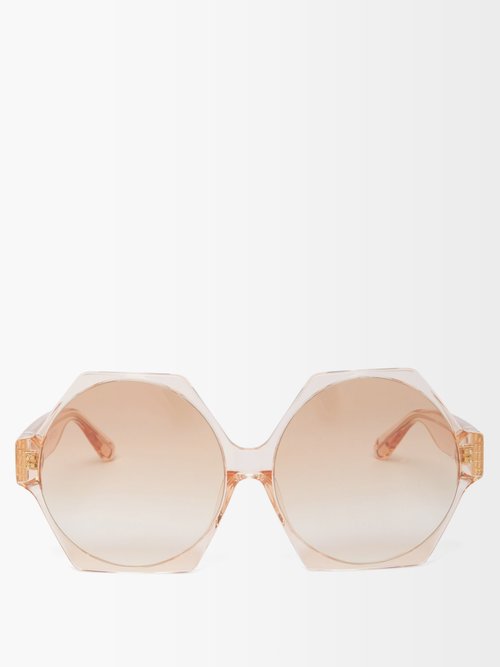 Linda Farrow Bora Oversized Hexagon Acetate Sunglasses