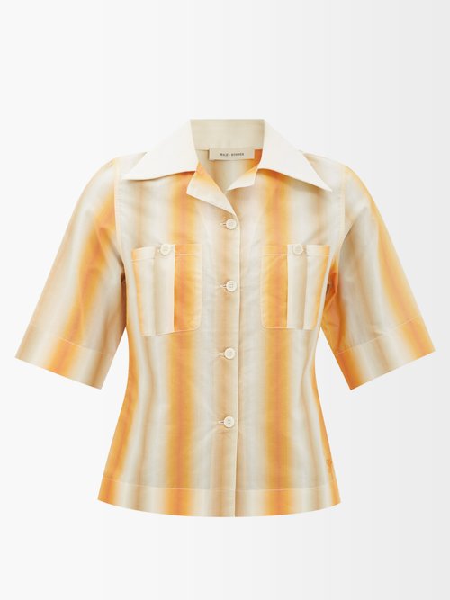 Wales Bonner - Sunrise Gradient-stripe Cotton-blend Shirt Orange Multi
