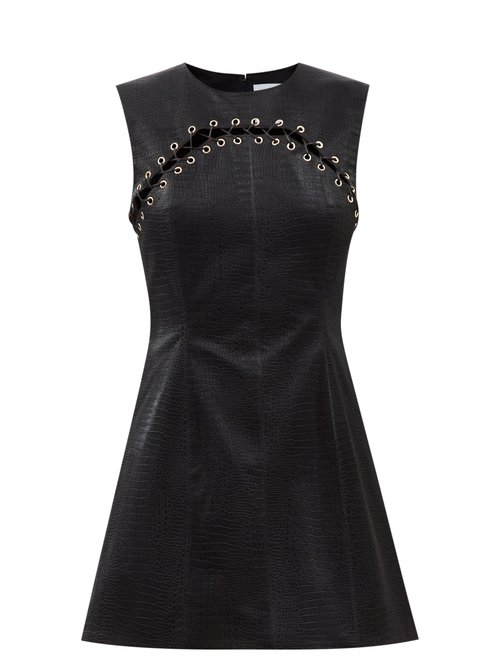 Halpern - Laced Faux-leather Mini Dress Black