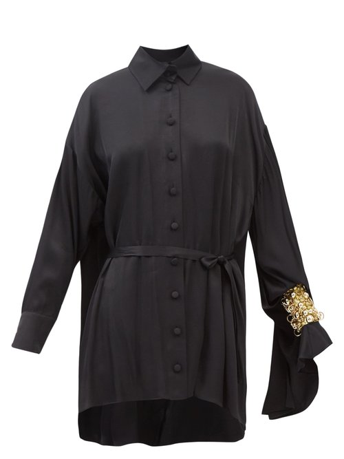 Halpern - Embellished-cuff Faille Shirt Dress - Womens - Black