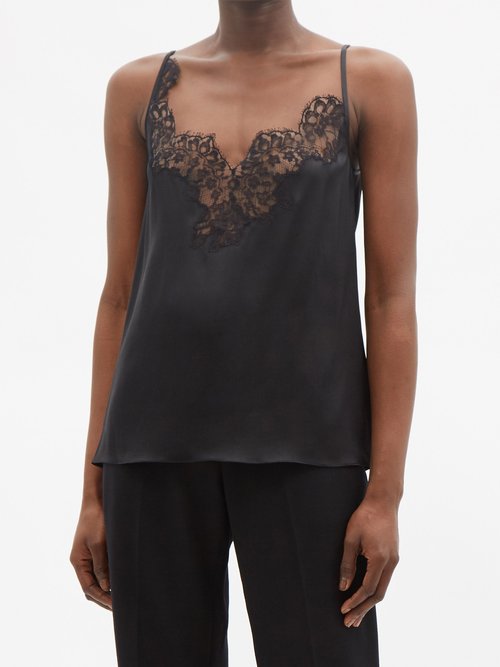 Raey Lace-trimmed Silk-satin Cami Top In Black | ModeSens