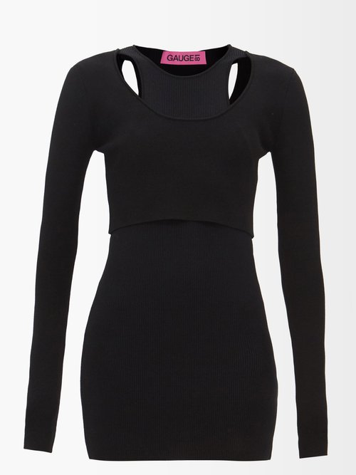 Gauge81 - Khota Cutout Layered Knitted Mini Dress Black