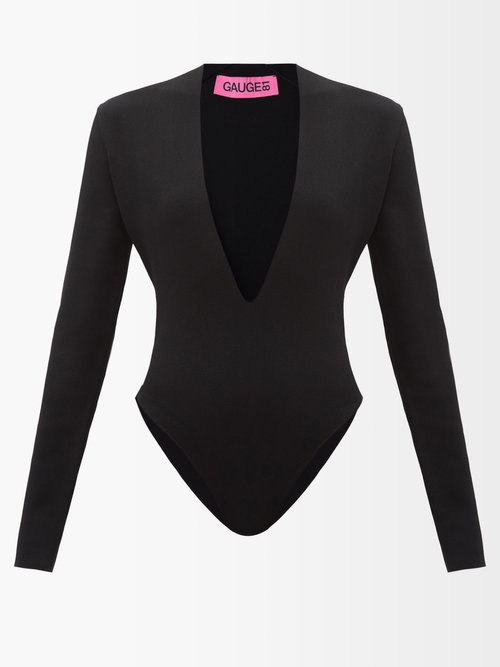 Gauge81 - Herran Plunge-neck Jersey Bodysuit Black