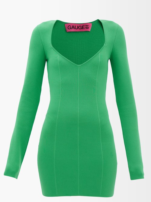 Gauge81 - Villar Sweetheart-neck Jersey Mini Dress Green