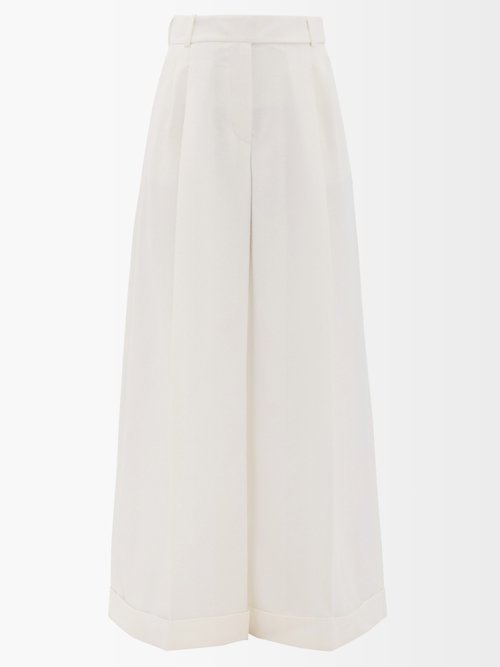 Pleated-front Wide-leg Crepe Trousers