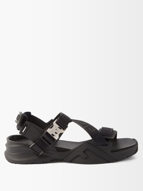 Fendi - Woven-logo Multi Strap Sandals - Mens - Black