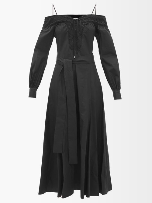 Gabriela Hearst - Elias Lace And Cotton-poplin Dress Black