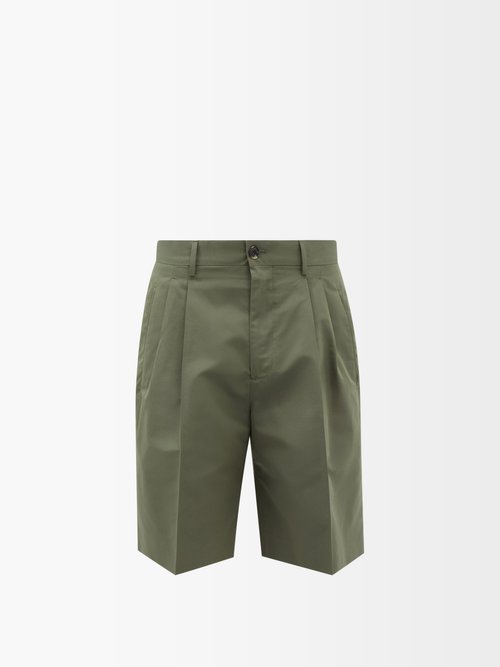 Umit Benan B+ - Pleated Hopsack Shorts - Mens - Green
