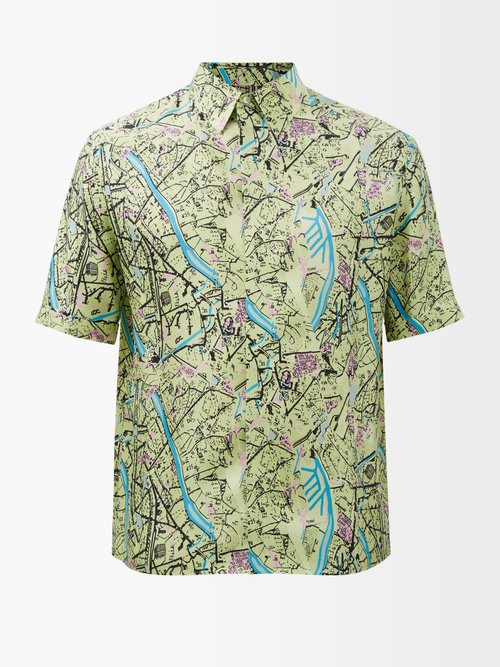 Map-print Silk-twill Shirt