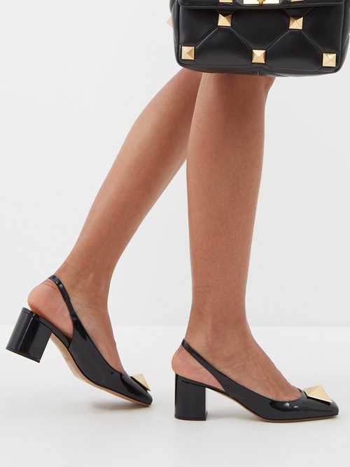 Valentino One Stud 100 Patent Slingback Pump Black