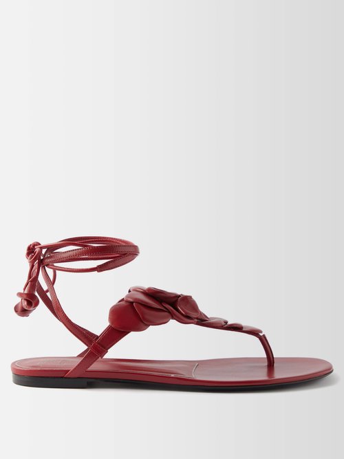 Valentino Garavani – Atelier Floral-effect Leather Sandals Red