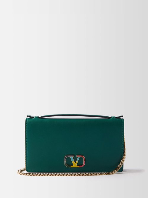 Valentino Garavani - V-logo Leather Cross-body Bag - Womens - Green