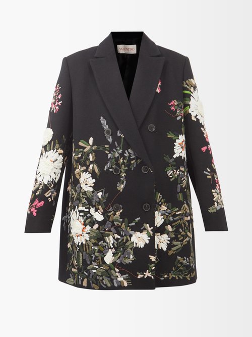 Valentino – Oversized Embroidered Wool-blend Coat Black Multi