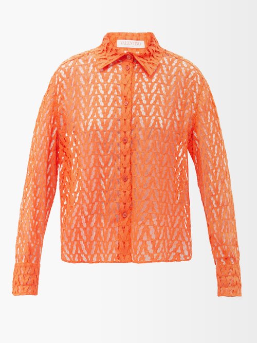 Valentino - Optical Valentino Cutout-lace Shirt Orange