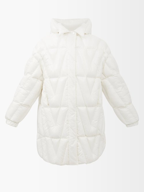Valentino – Optical Valentino Hooded Padded-nylon Coat White