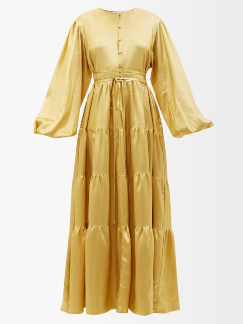 Helena Gathered Silk-blend Lamé Maxi Dress