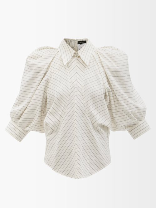 Isabel Marant Eori Puff-sleeve Striped Silk-blend Blouse