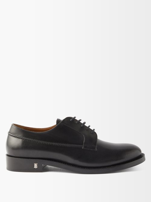 Burberry - Tb-logo Leather Derby Shoes - Mens - Black