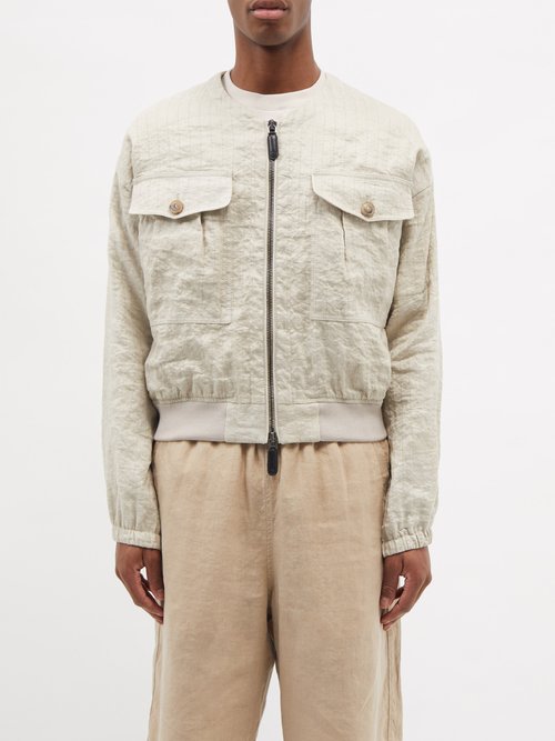 Giorgio Armani - Patch-pocket Cotton-blend Twill Bomber Jacket - Mens - Cream