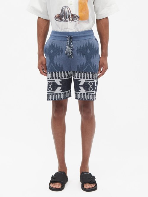 Alanui - Geometric-jacquard Cotton-blend Shorts - Mens - Blue