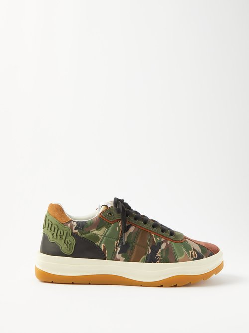 Rainbow Panelled Camouflage-print Leather Trainers