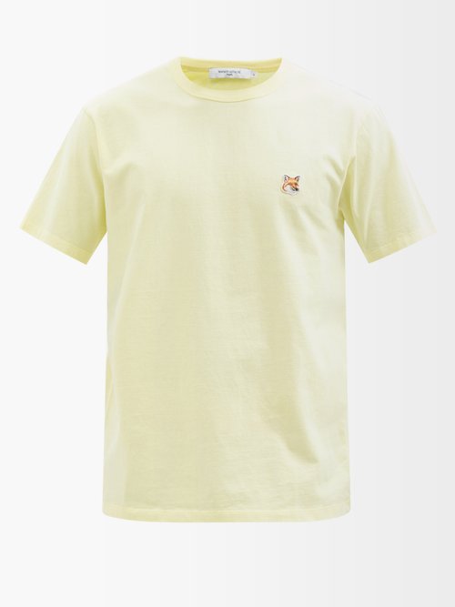 Maison Kitsuné - Fox Head-patch Cotton-jersey T-shirt - Mens - Light Yellow