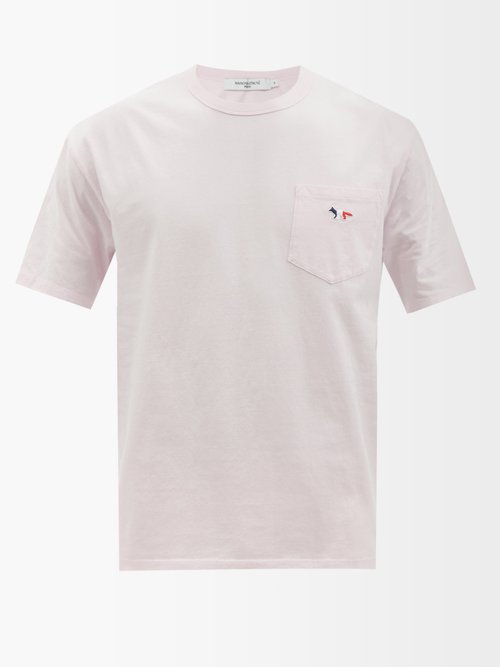 Maison Kitsuné - Tricolour Fox-patch Cotton-jersey T-shirt - Mens - Light Pink
