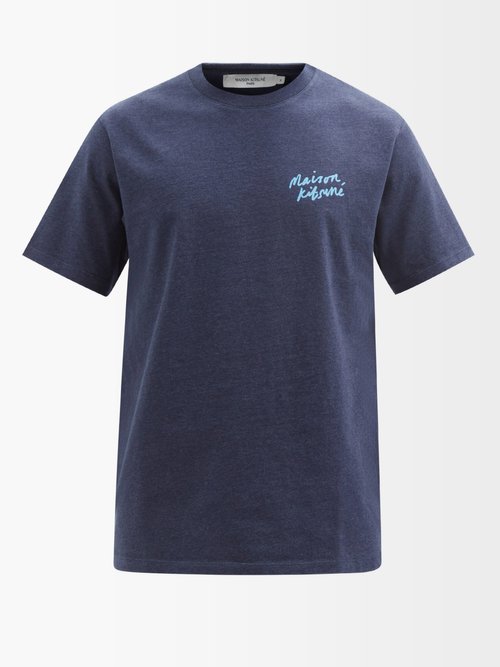 Maison Kitsuné - Handwriting Logo Cotton-jersey T-shirt - Mens - Navy