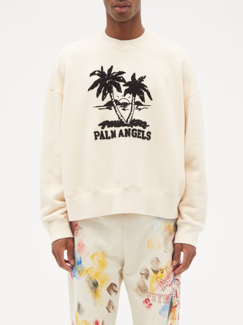 Sunset Palms-embroidered Cotton-jersey Sweatshirt