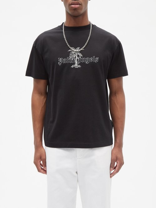 Palm Angels - Sunset Palms-print Cotton-jersey T-shirt - Mens - Black White