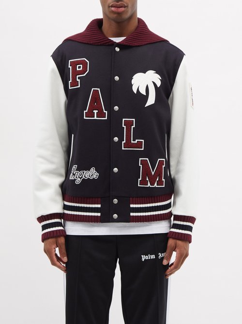 Palm Angels - Marine Wool-blend And Leather Varsity Jacket - Mens - Navy